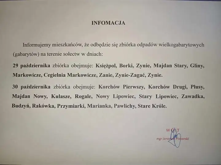 Zbiórka odpadów wielkogabarytowych w gminie Księżpol – harmonogram na koniec października