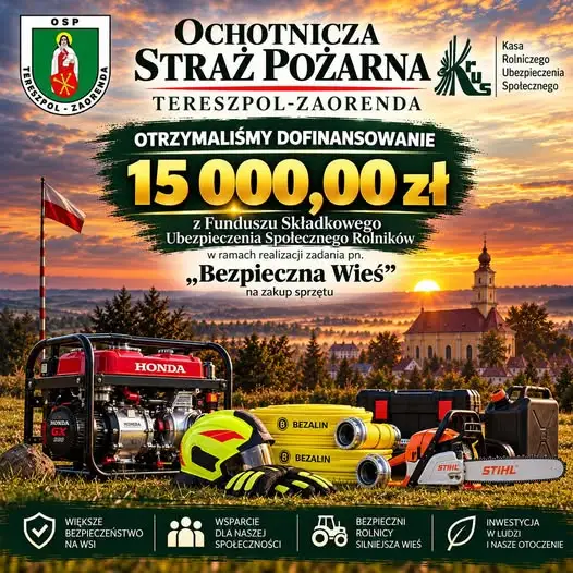 OSP Tereszpol-Zaorenda otrzymała 15 tys. zł na sprzęt ratowniczy