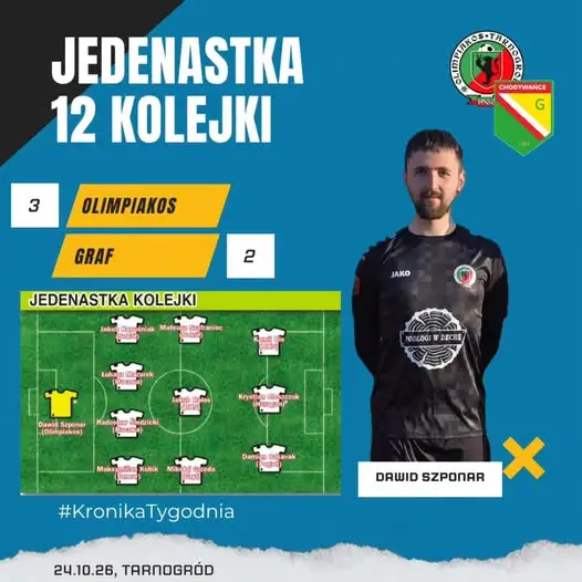 Dawid Szponar w jedenastce kolejki „Kroniki Tygodnia” po wygranym meczu z Grafem Chodywańce
