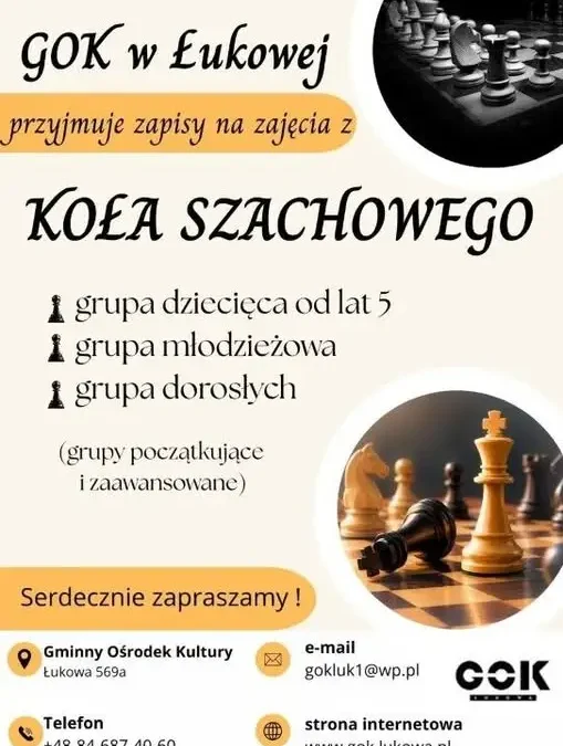 GOK w Łukowej otwiera zapisy na zajęcia szachowe – spotkanie organizacyjne w czwartek