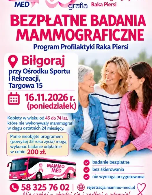 Bezpłatna mammografia w Biłgoraju – 16 listopada przy hali OSiR